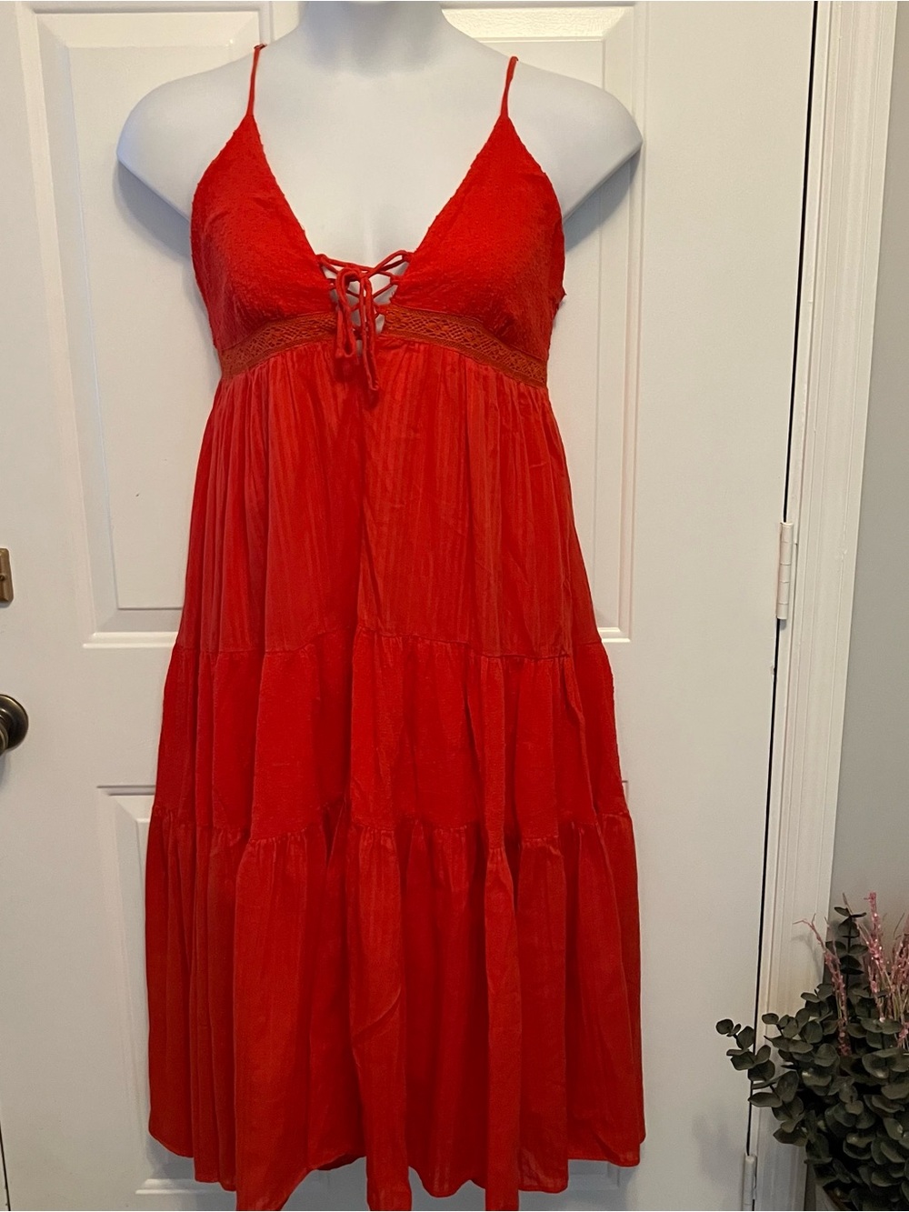 Lulus Size Large Red Summer Gauze Maxi Ruffle Dress